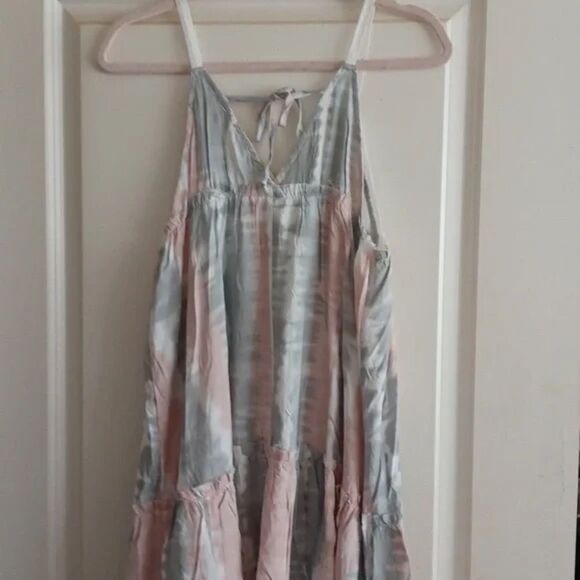 Ocean Drive PINK/ SAGE STRIPEY TIE DYE PRINT V-NECK PROMO DRESS - Picture 6 of 8